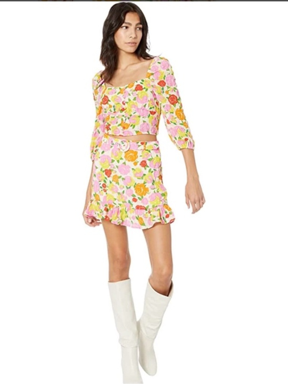 Mango Floral Textured Blouse + Skirt Set | 2‑Piece Matching Set | Size S NWT